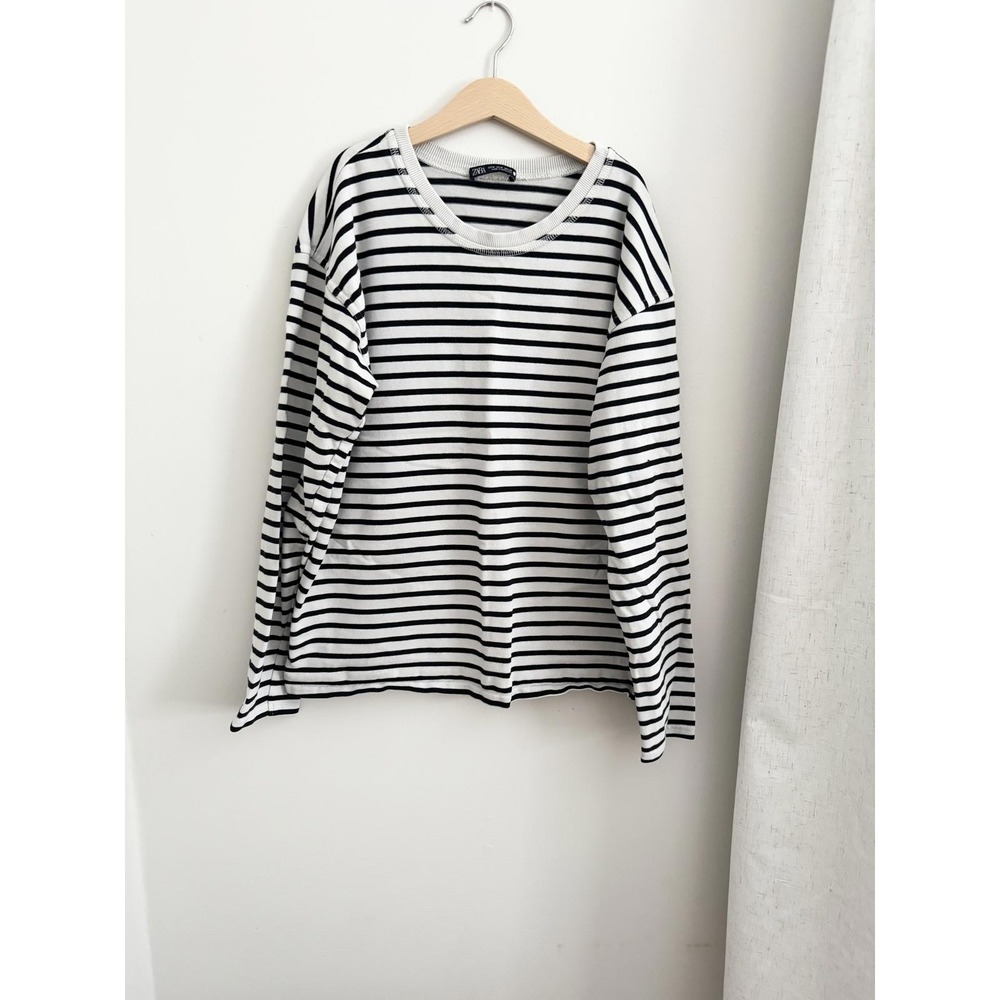 ZARA Women Striped Long Sleeve Light Sweatshirt Casual Classic Style Size M